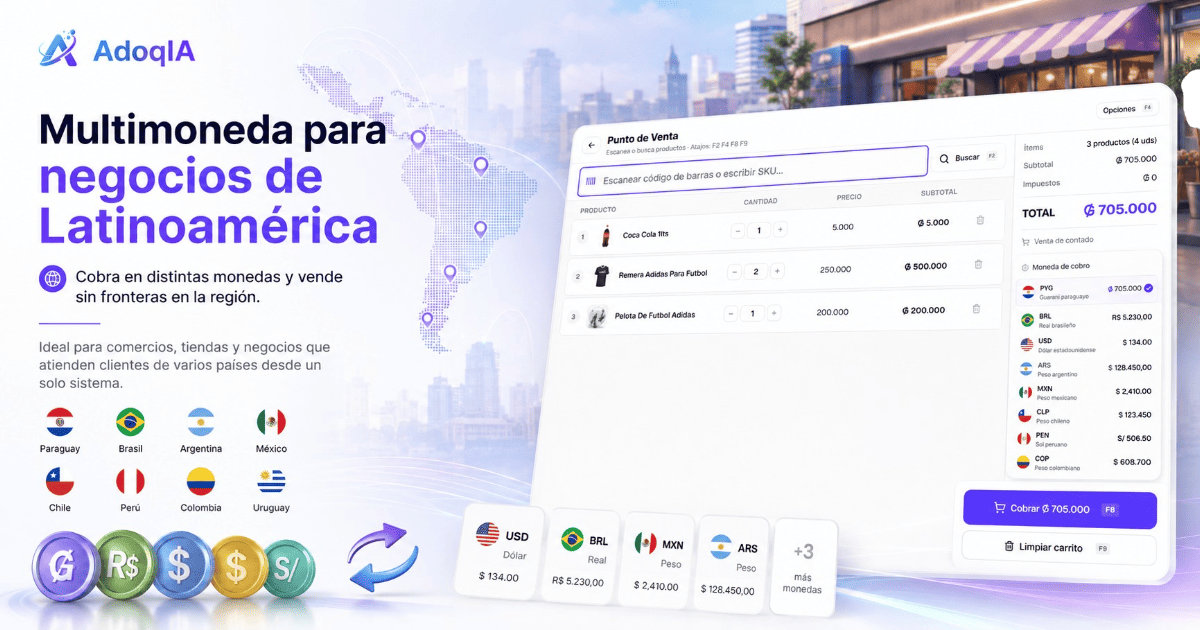 AdoqIA es multimoneda: vendé y cobrá en la moneda de tu país, sea cual sea