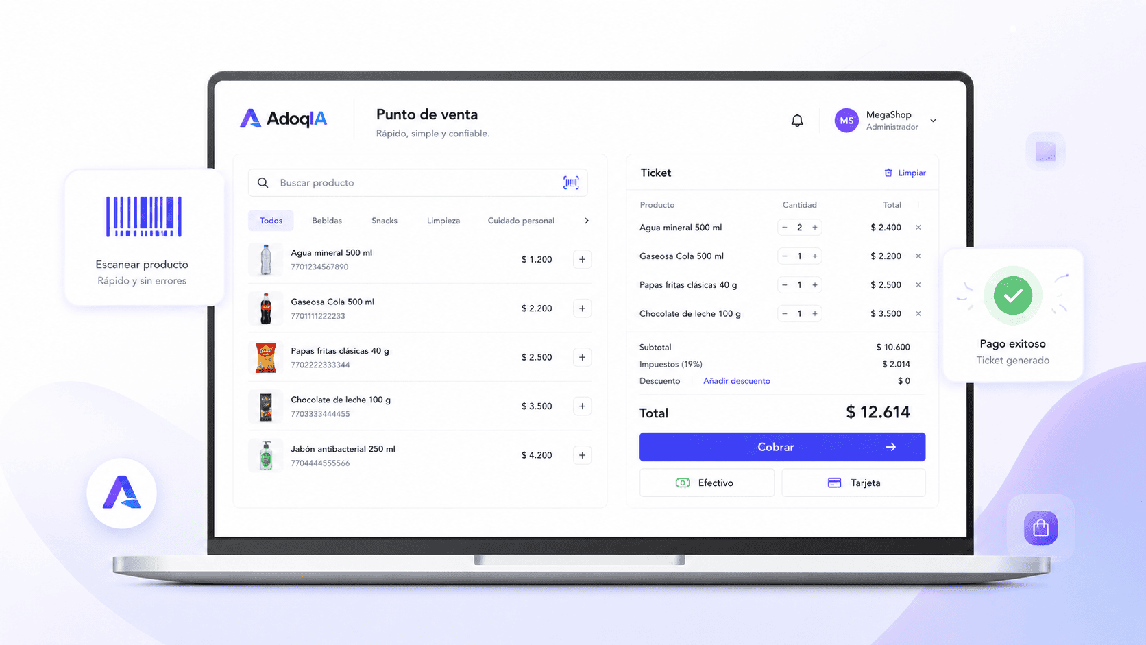 Punto de Venta de AdoqIA — Sistema POS con búsqueda de productos, carrito y cobro rápido