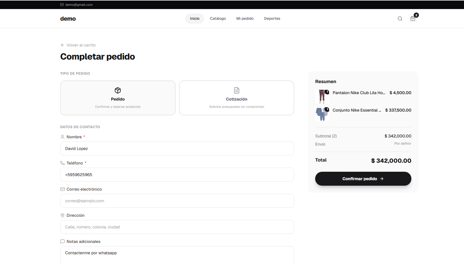 Listado de pedidos con estados y filtros de la tienda online